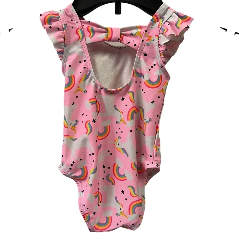 Cat and Jack Pink Unicorn Rainbow Ruffled One Piece Swimsuit Infants 9 Months